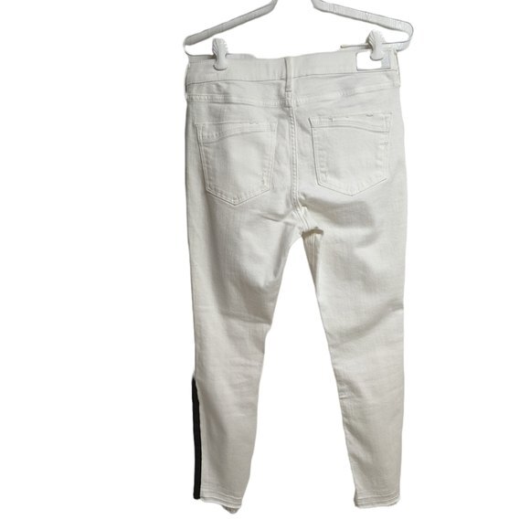 Express Jeans Women 2 Stretch Cropped Legging Mid-Rise Distressed White Denim - Picture 3 of 10
